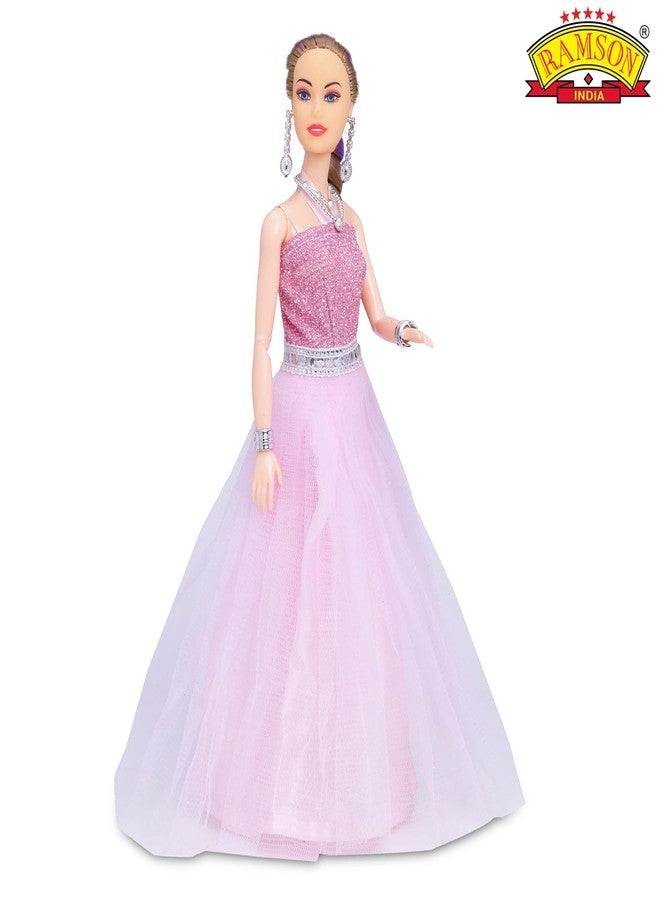Ramson India Dreamy Doll for Kids, Pink Dress, Movable Arms, with Necklace & Earrings, 3+ Years - Image 4
